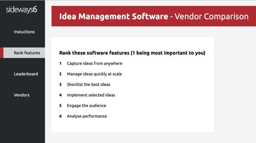 Sideways 6 - Idea management software vendor comparison tool
